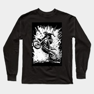 Dirt bike stunt - black and white cool background Long Sleeve T-Shirt